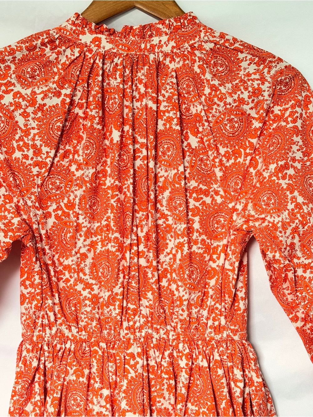 New J Crew Orange White Floral Poplin 100% Cotton Ruffle Collar Small Mini Dress - Picture 10 of 17
